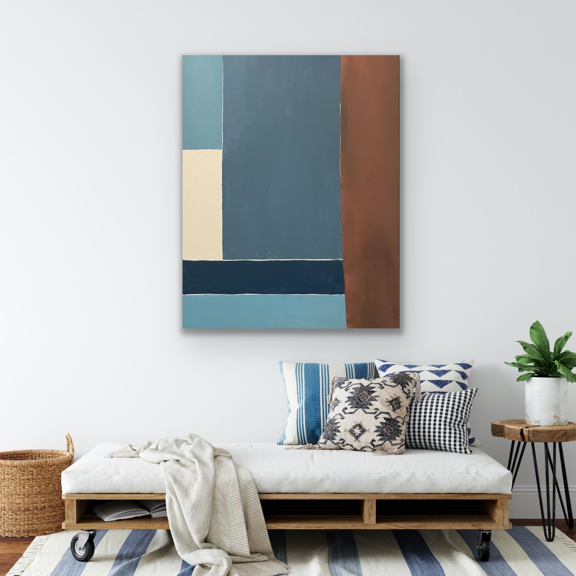 Blue Spaced Form II - Abstract Geometric Painting by Fleur Park