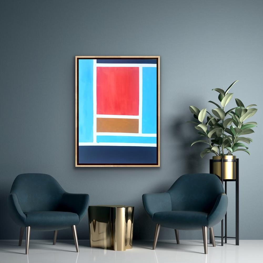 Blu e arancione, pittura astratta di paesaggio, opera d'arte contemporanea in grassetto - Painting di Fleur Park