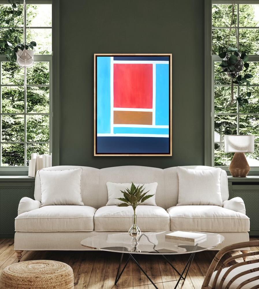 Blu e arancione, pittura astratta di paesaggio, opera d'arte contemporanea in grassetto in vendita 4