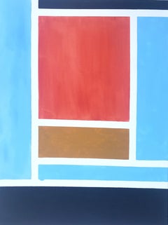 Peinture de paysage abstraite bleue et orange, œuvre d'art contemporaine audacieuse