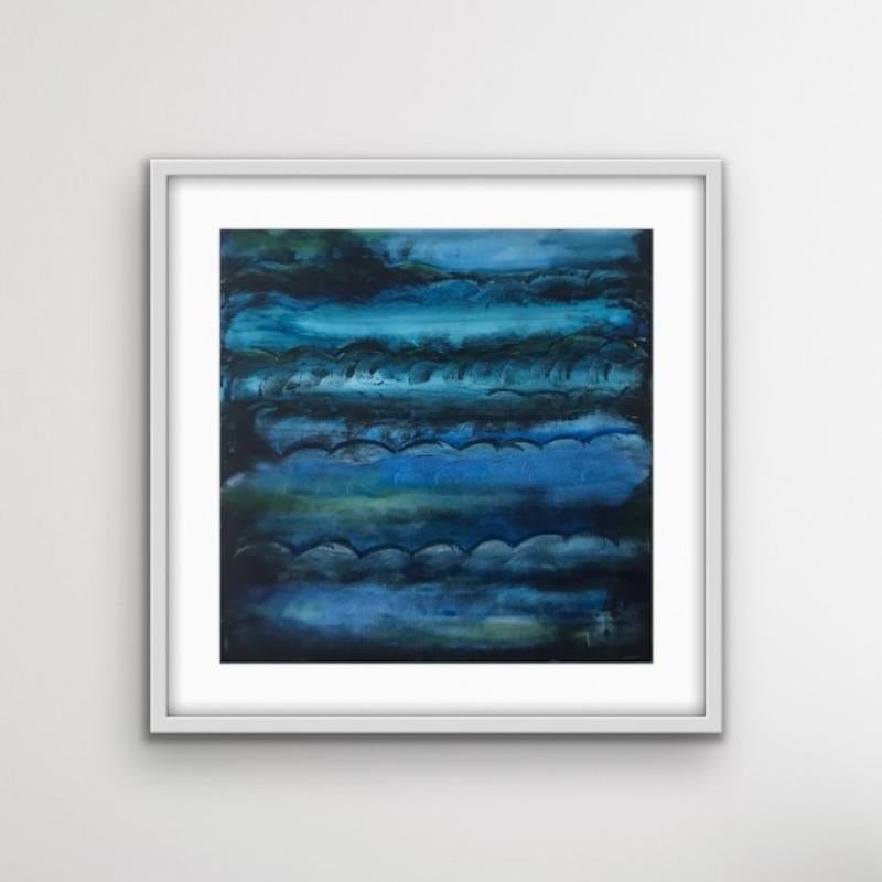 Blue Cloud Waves, original painting, abstract art, affordable art, impressionism - Abstract Impressionist Painting by Fleur park