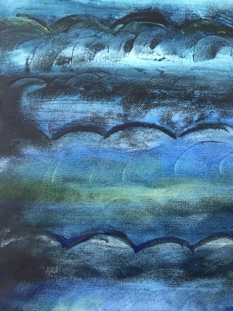 Onde di nuvole blu, quadro originale, arte astratta, arte a prezzi accessibili, impressionismo - Abstract Painting Blu di Fleur park