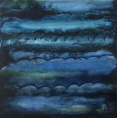Waves de nuages bleus, peinture originale, art abstrait, art abordable, impressionnisme