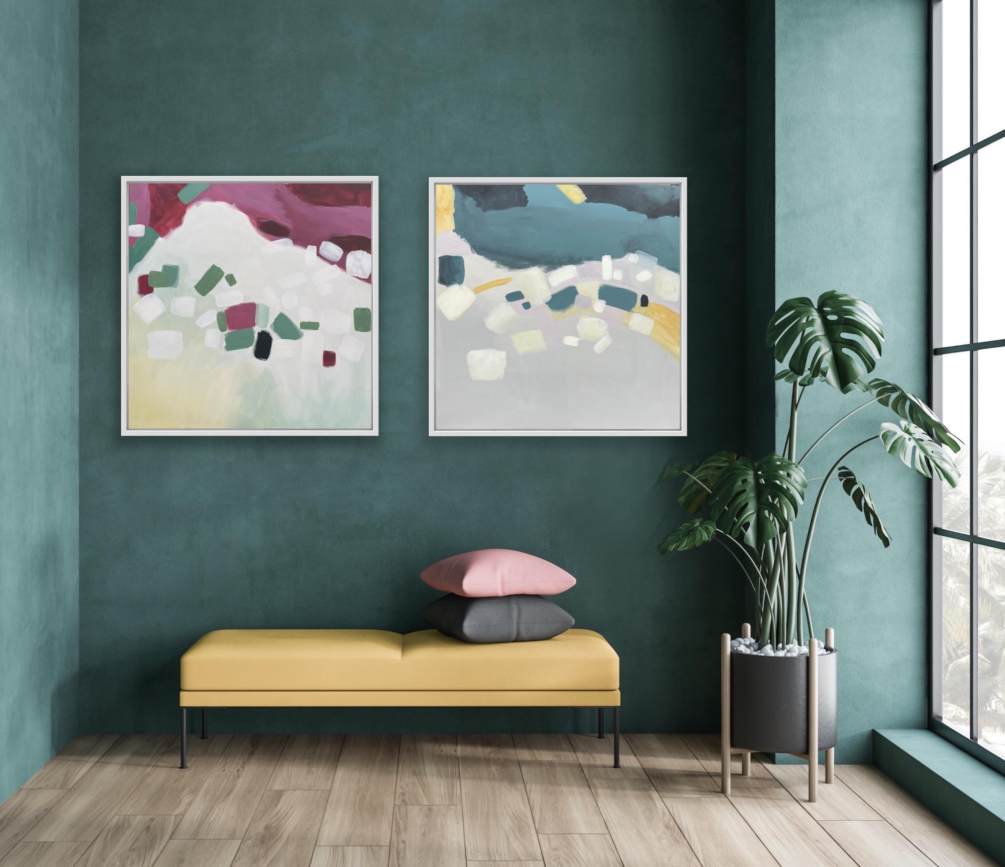 Coastal Reflections II und Pink Coastal Reflections Diptychon, Original-Porträt (Geometrische Abstraktion), Painting, von Fleur park