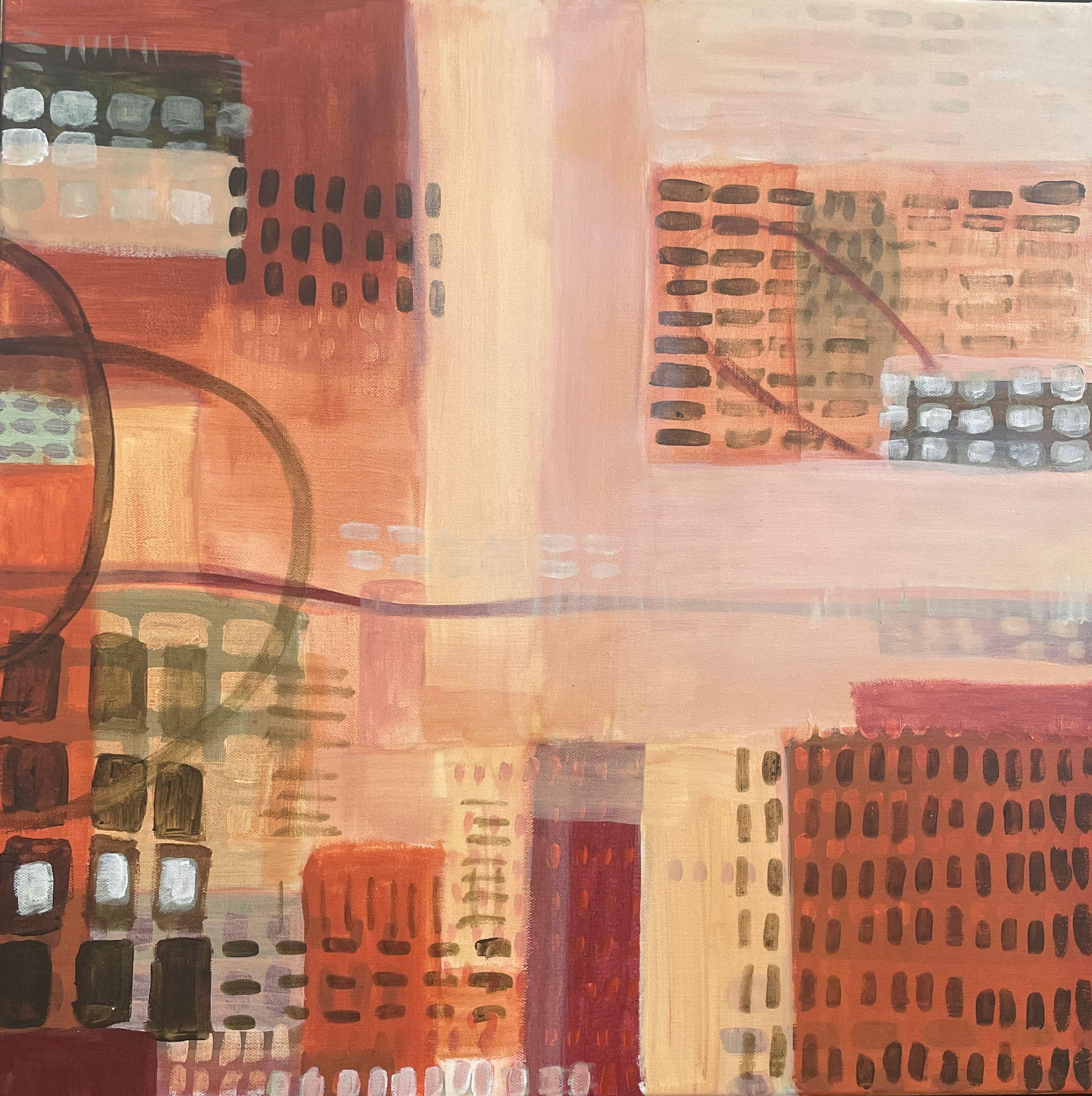 Campo VS Ciudad 2, Pintura original, Paisaje abstracto, Geométrico, Patrón