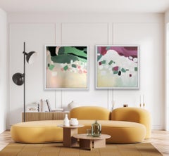 Diptych of Coastal Abstraction Green and Pink and Pink Coastal Reflections