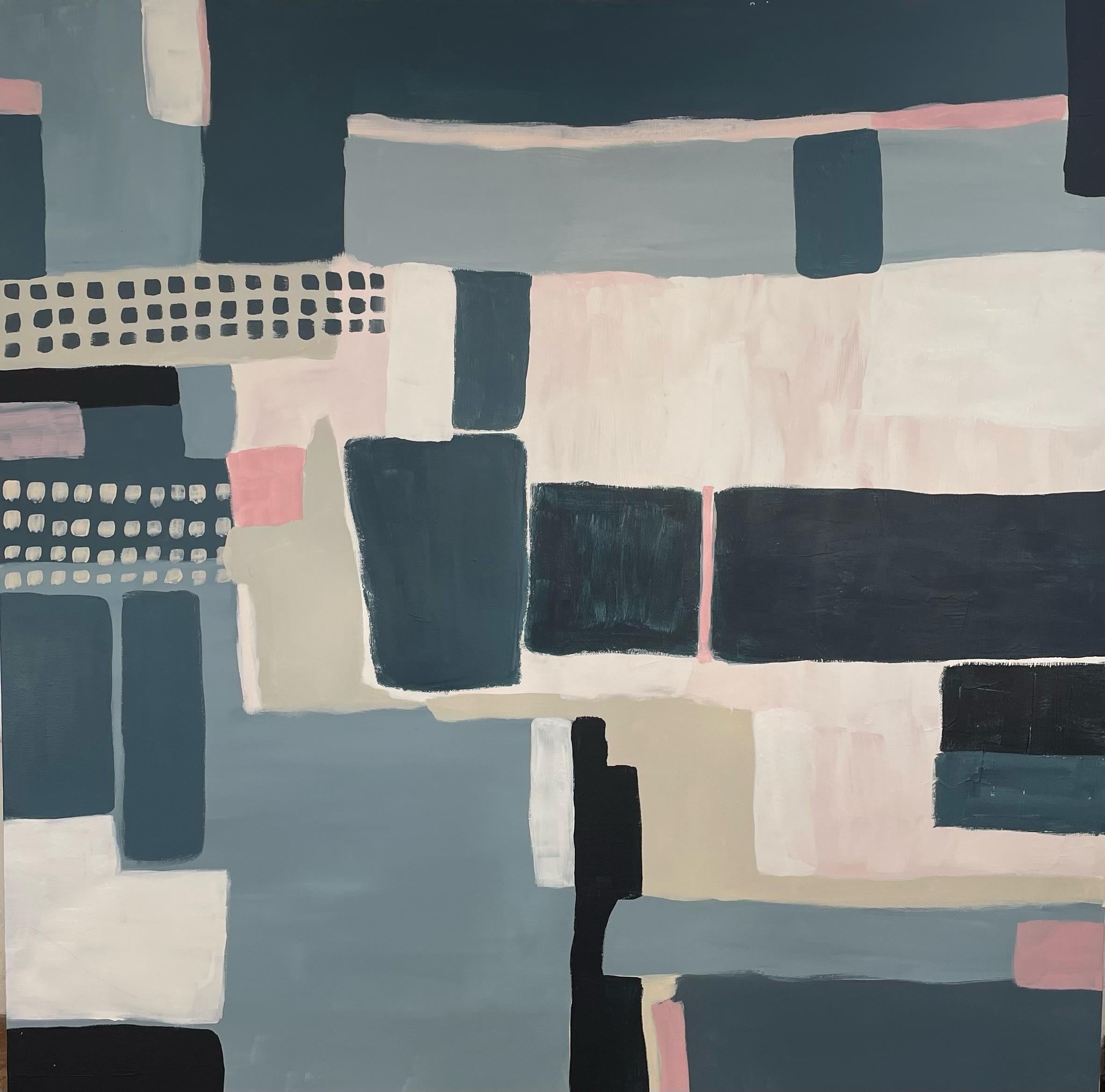 Diptych of Field Patterns, Original panting, Abstract, Geometric, Patterns - Gray Abstract Painting by Fleur park