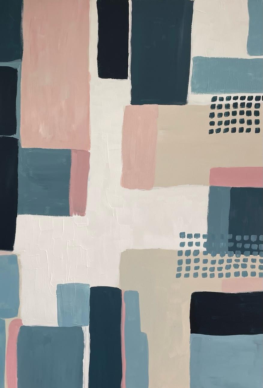 This diptych contains Field Patterns Blue alongside Field Patterns Blue and Pink. This diptych contains a sophisticated colour palette and considered use of negative space in her compositions. Fleur Parks art is influenced by the push and pull of