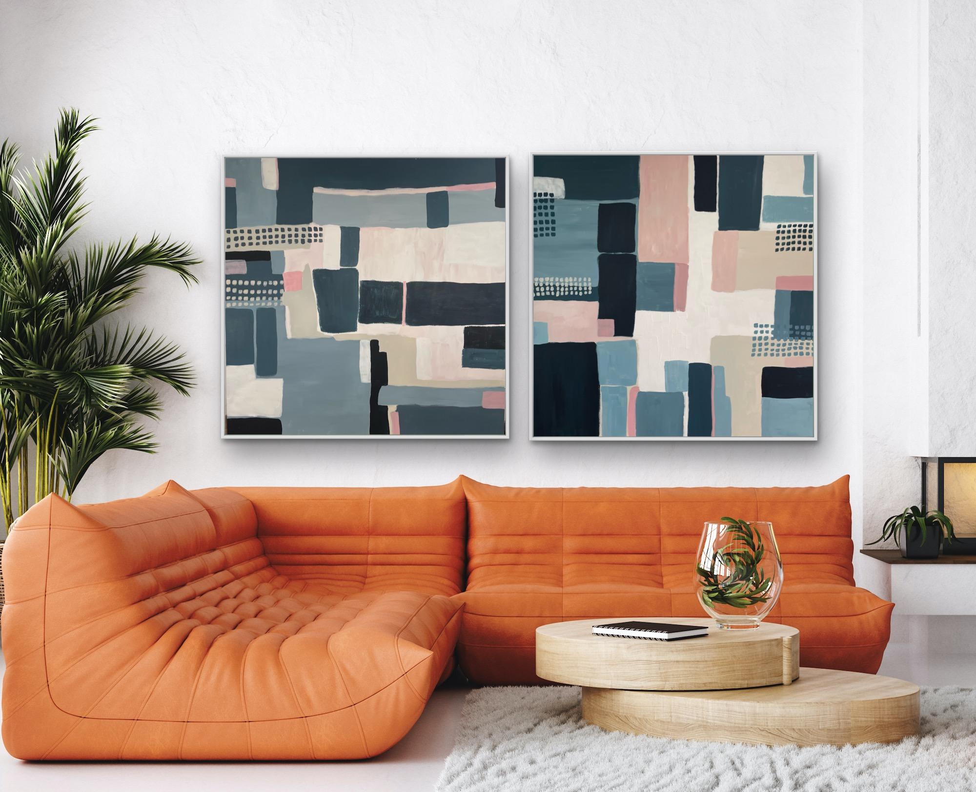 Diptych of Field Patterns, Original panting, Abstract, Geometric, Patterns For Sale 2