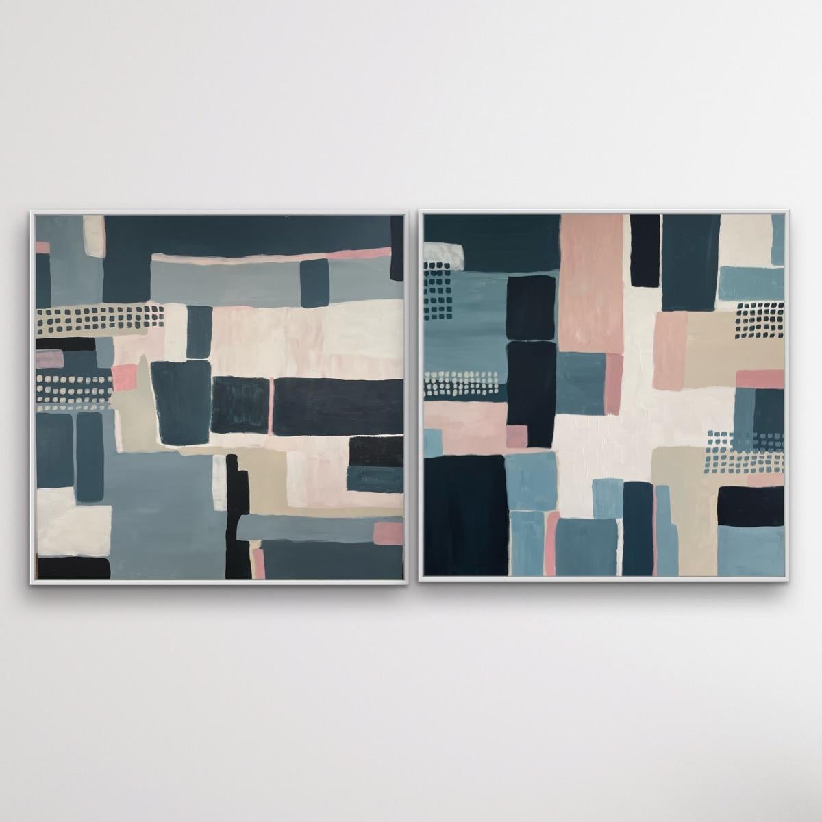 Fleur park Abstract Painting - Diptych of Field Patterns, Original panting, Abstract, Geometric, Patterns