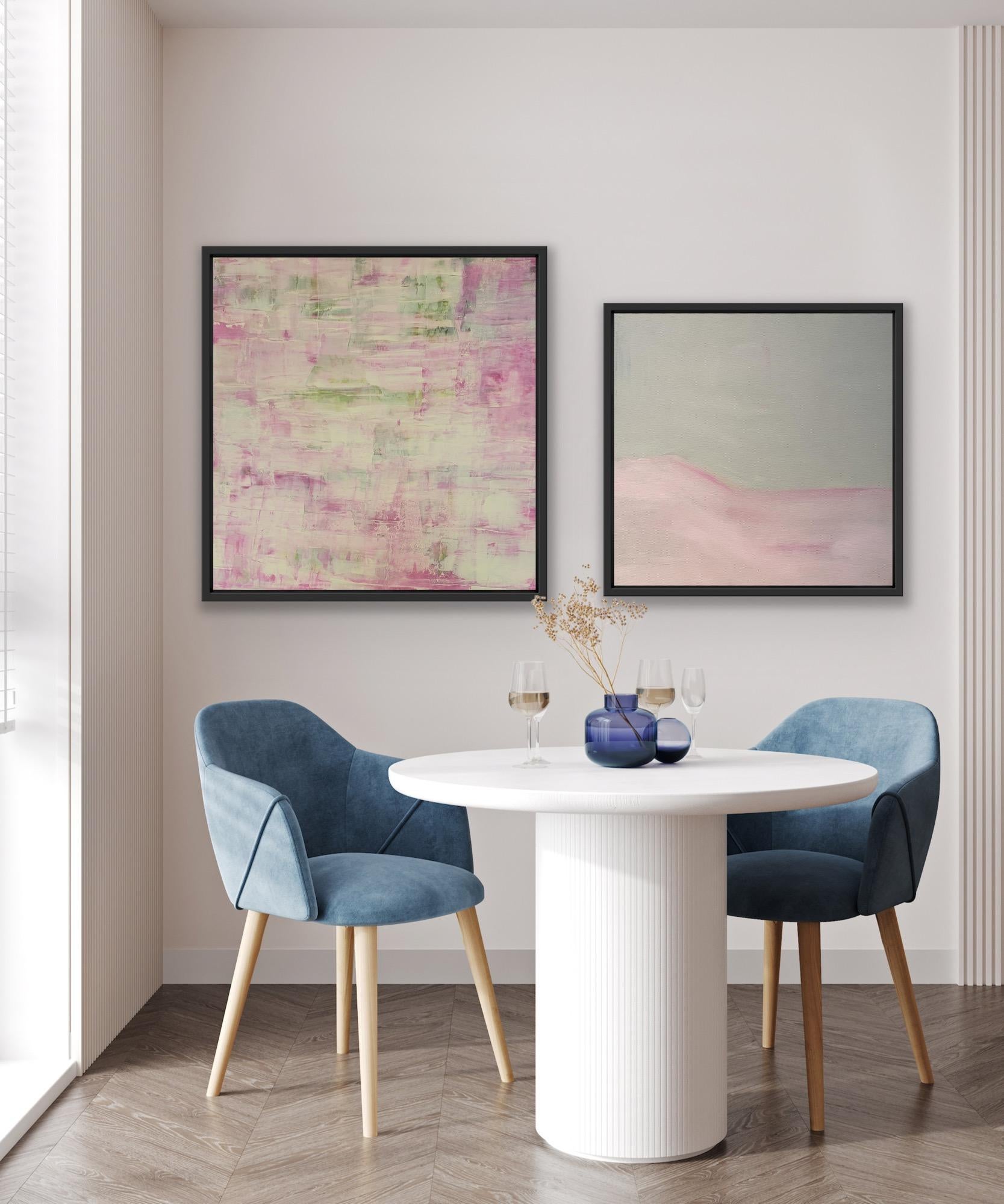 Dittico Crepuscolo e Campi Infiniti, Originale, Astratto, Arte rosa in vendita 5