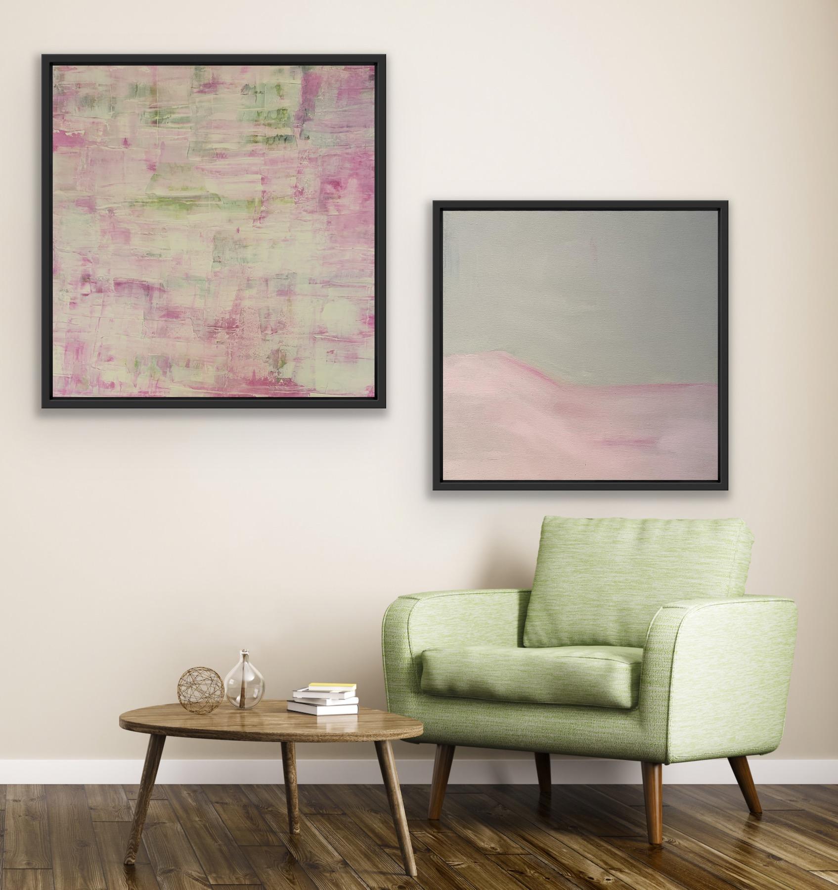 Dittico Crepuscolo e Campi Infiniti, Originale, Astratto, Arte rosa in vendita 3