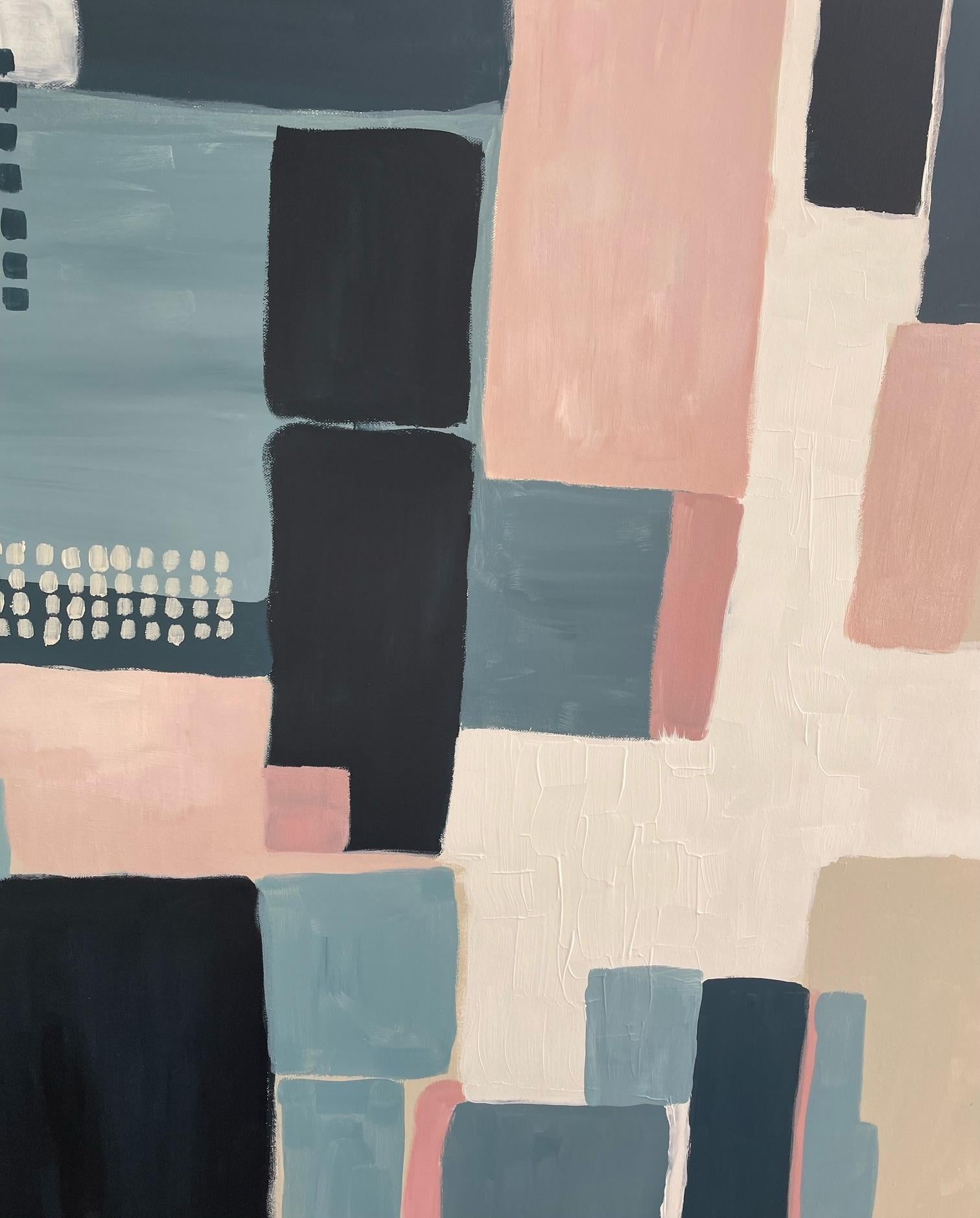 Field Patterns Blue and Pink by Fleur Park [2022]

'Field Patterns Blue and Pink' makes up one of a diptych by artist Fleur Park. This painting features her signature pattern making quilted together with geometric shapes which move the viewers gaze