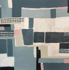 Field Patterns Blue, Original painting, Abstract, Geometric, Shapes, Landscape