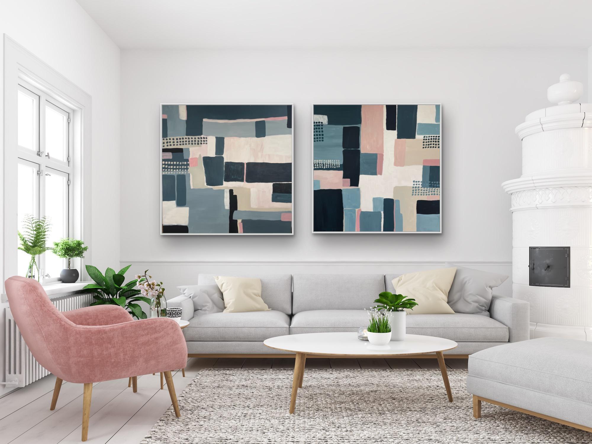 Field Patterns Diptych Acrylic on Canvas Painting by Fleur Park, 2022 - Gray Abstract Painting by Fleur park