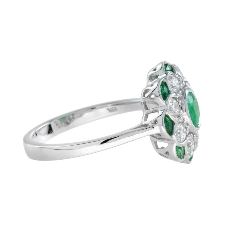 For Sale:  Fleur Peony Emerald and Diamond Art Deco Style Ring in 18K White Gold 3