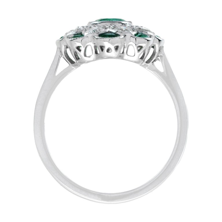 For Sale:  Fleur Peony Emerald and Diamond Art Deco Style Ring in 18K White Gold 5
