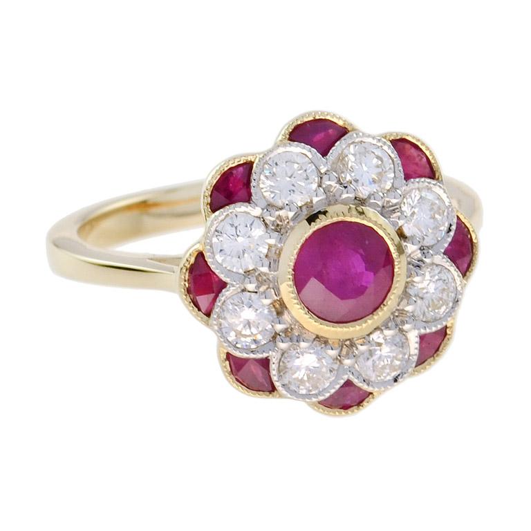 For Sale:  Natural Ruby and Diamond Art Deco Style Ring in 18K Yellow Gold 3