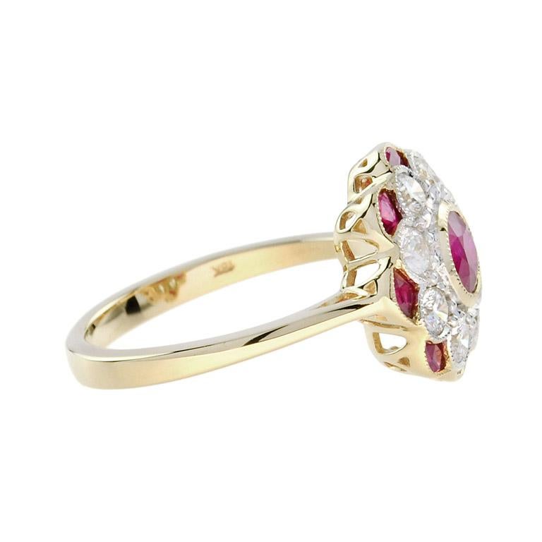 For Sale:  Natural Ruby and Diamond Art Deco Style Ring in 18K Yellow Gold 4