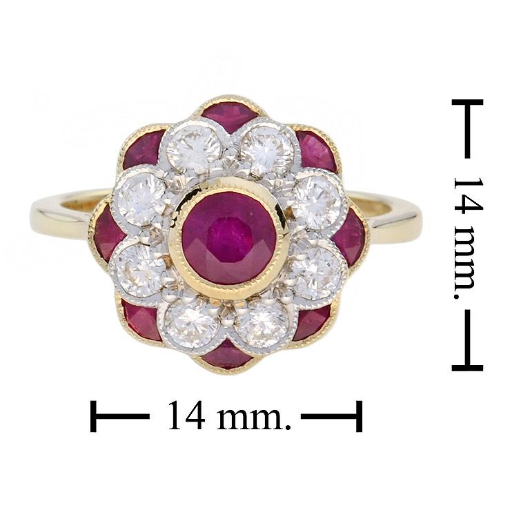 For Sale:  Natural Ruby and Diamond Art Deco Style Ring in 18K Yellow Gold 7