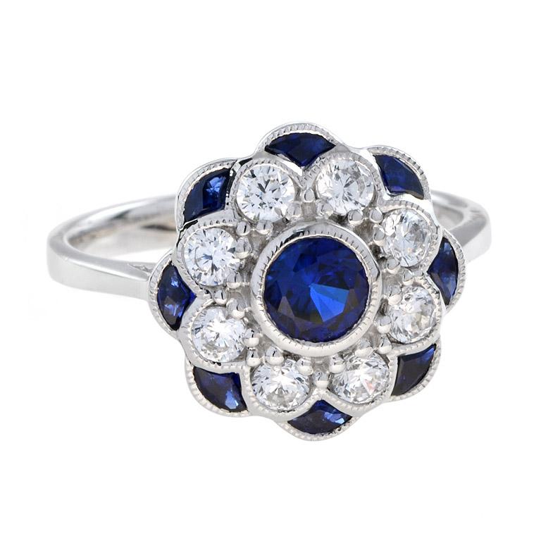 For Sale:  Natural Sapphire and Diamond Art Deco Style Ring in 18K White Gold 3