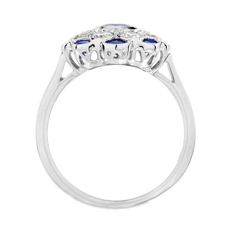 For Sale:  Natural Sapphire and Diamond Art Deco Style Ring in 18K White Gold 6