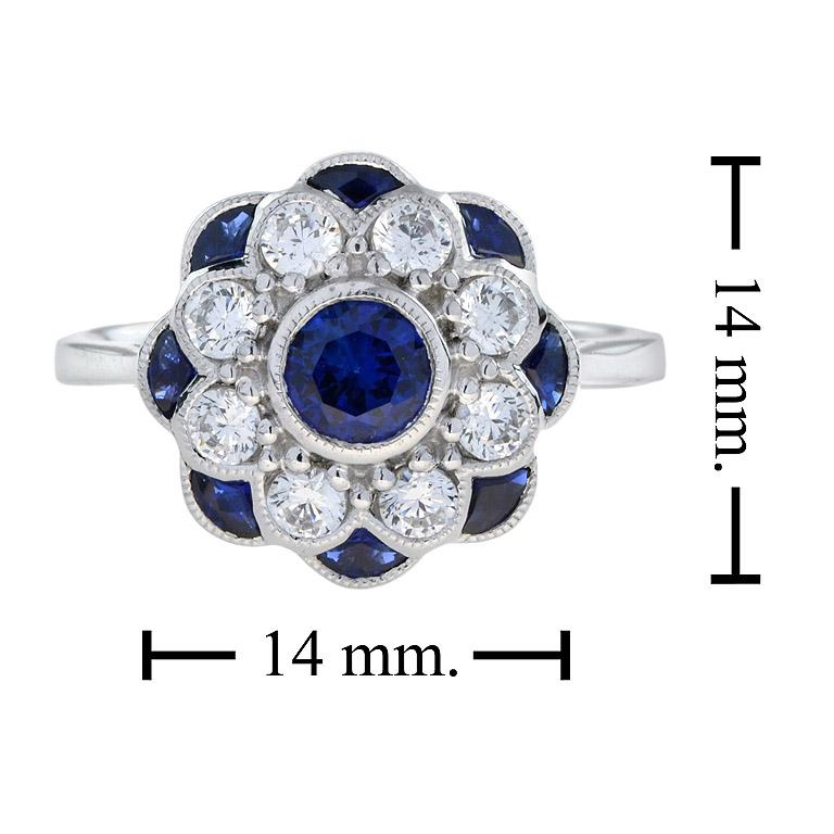 Anillo de Zafiro Natural y Diamantes Estilo Art Decó en Oro Blanco de 18 K  7