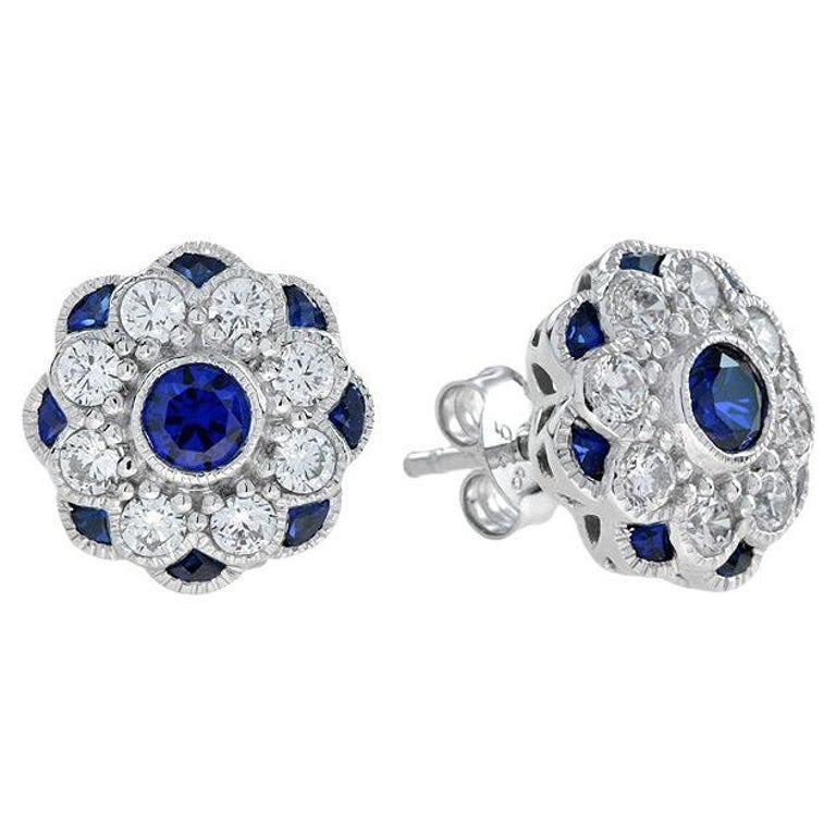 Victorian Vintage Style Handmade 9mm Sapphire Earrings w/Prong and Leverback