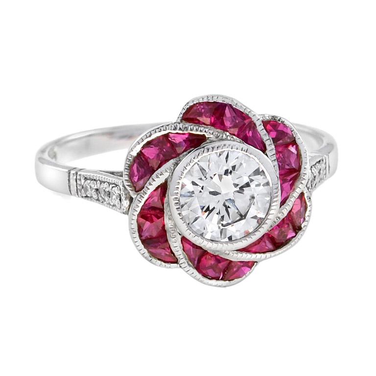 in vendita:  Anello di fidanzamento in stile Art Déco con diamante rosa e rubino Fleur in oro bianco 18 carati 2