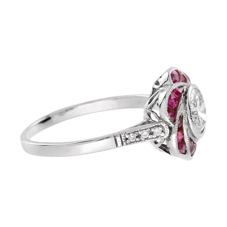 in vendita:  Anello di fidanzamento in stile Art Déco con diamante rosa e rubino Fleur in oro bianco 18 carati 3
