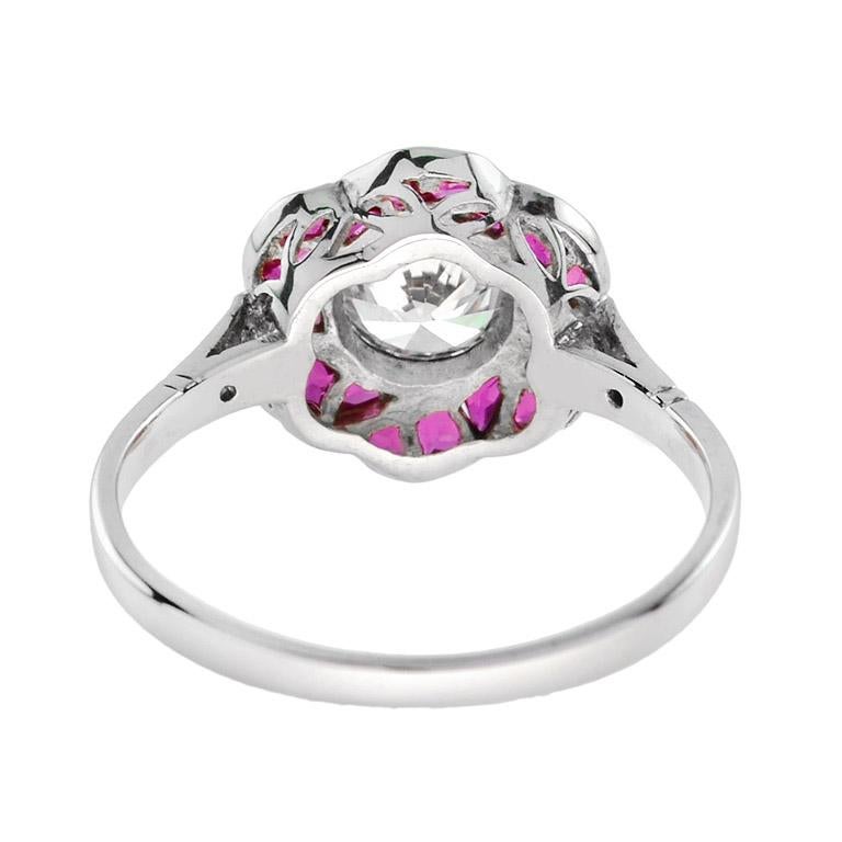 in vendita:  Anello di fidanzamento in stile Art Déco con diamante rosa e rubino Fleur in oro bianco 18 carati 4