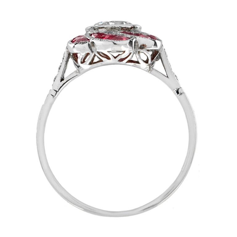 in vendita:  Anello di fidanzamento in stile Art Déco con diamante rosa e rubino Fleur in oro bianco 18 carati 5