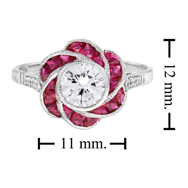 in vendita:  Anello di fidanzamento in stile Art Déco con diamante rosa e rubino Fleur in oro bianco 18 carati 6