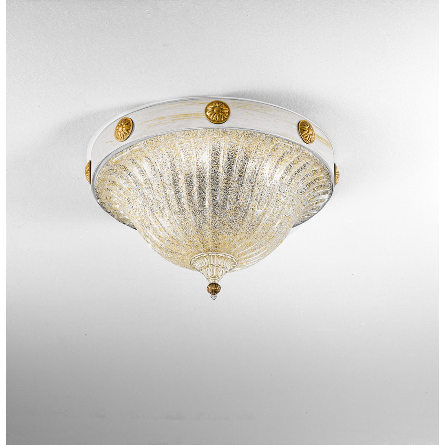 Fleur Sparta Flush Mount by MM Lampadari
Dimensions: Ø 52 x H 31 cm. 
Materials: Metal and Murano glass.

All our lamps can be wired according to each country. If sold to the USA it will be wired for the USA for instance. Please contact us.

An