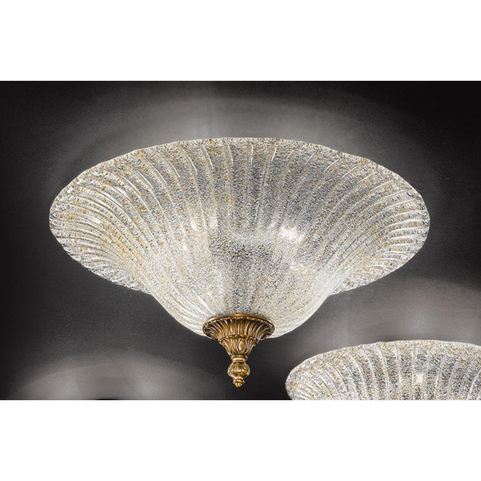 Fleur Sparta Flush Mount by MM Lampadari
Dimensions: Ø 54 x H 27 cm. 
Materials: Metal and Murano glass.

All our lamps can be wired according to each country. If sold to the USA it will be wired for the USA for instance. Please contact us.

An
