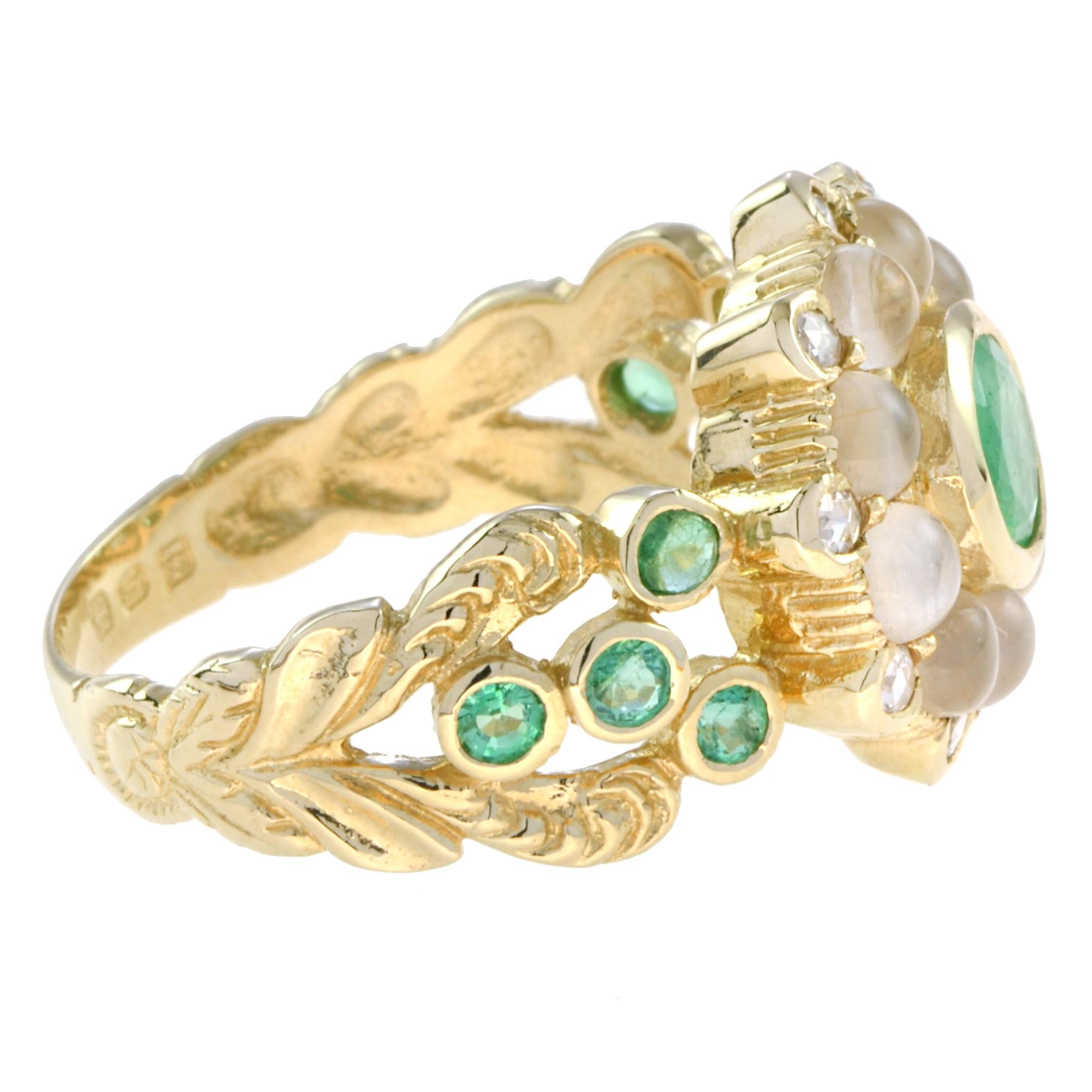 For Sale:  Emerald with Moonstone and Diamond Ring in 14K Yellow Gold 3