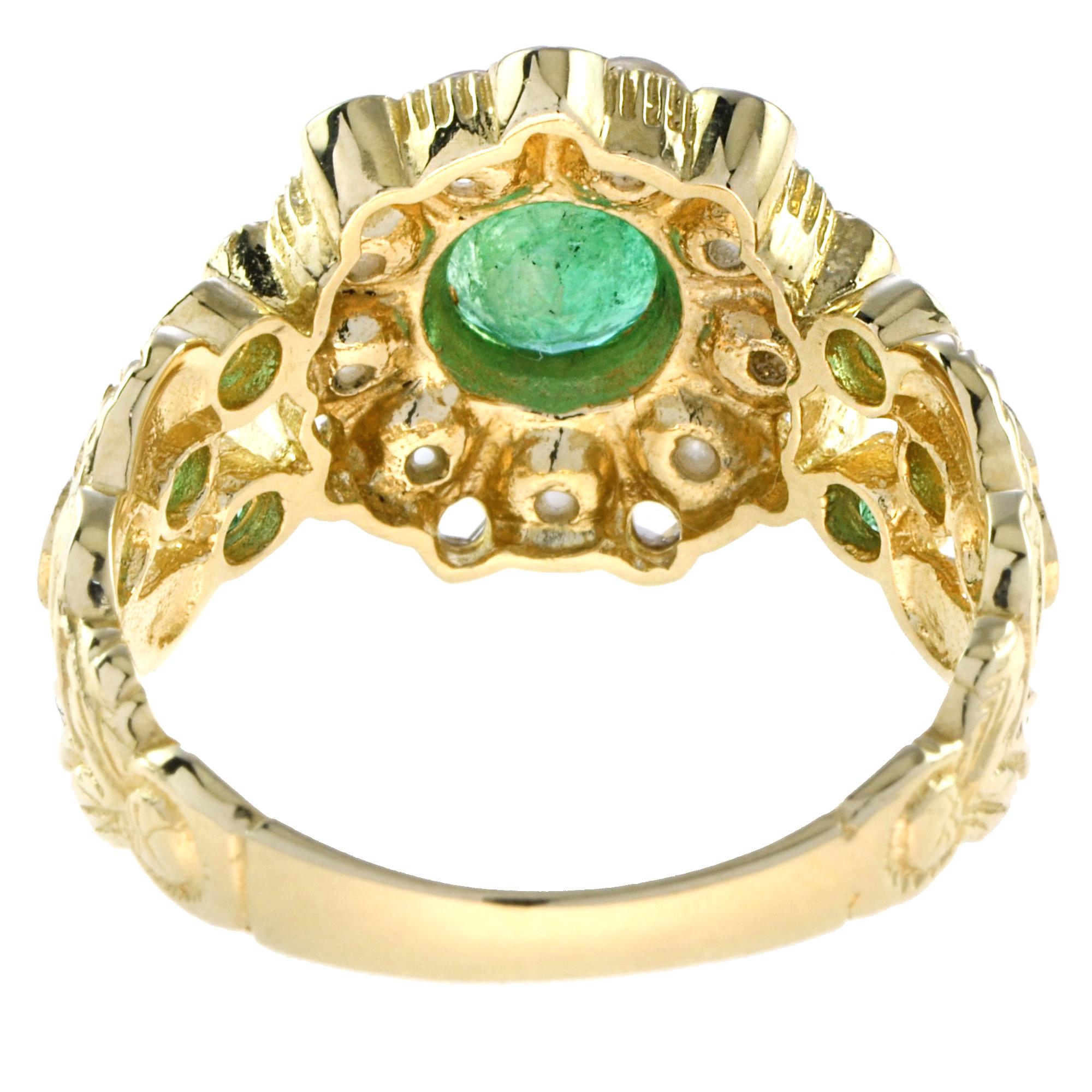 For Sale:  Emerald with Moonstone and Diamond Ring in 14K Yellow Gold 4