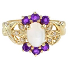 Fleur Spring Bloom Moonstone with Amethyst and Diamond Ring in 18K Yellow Gold