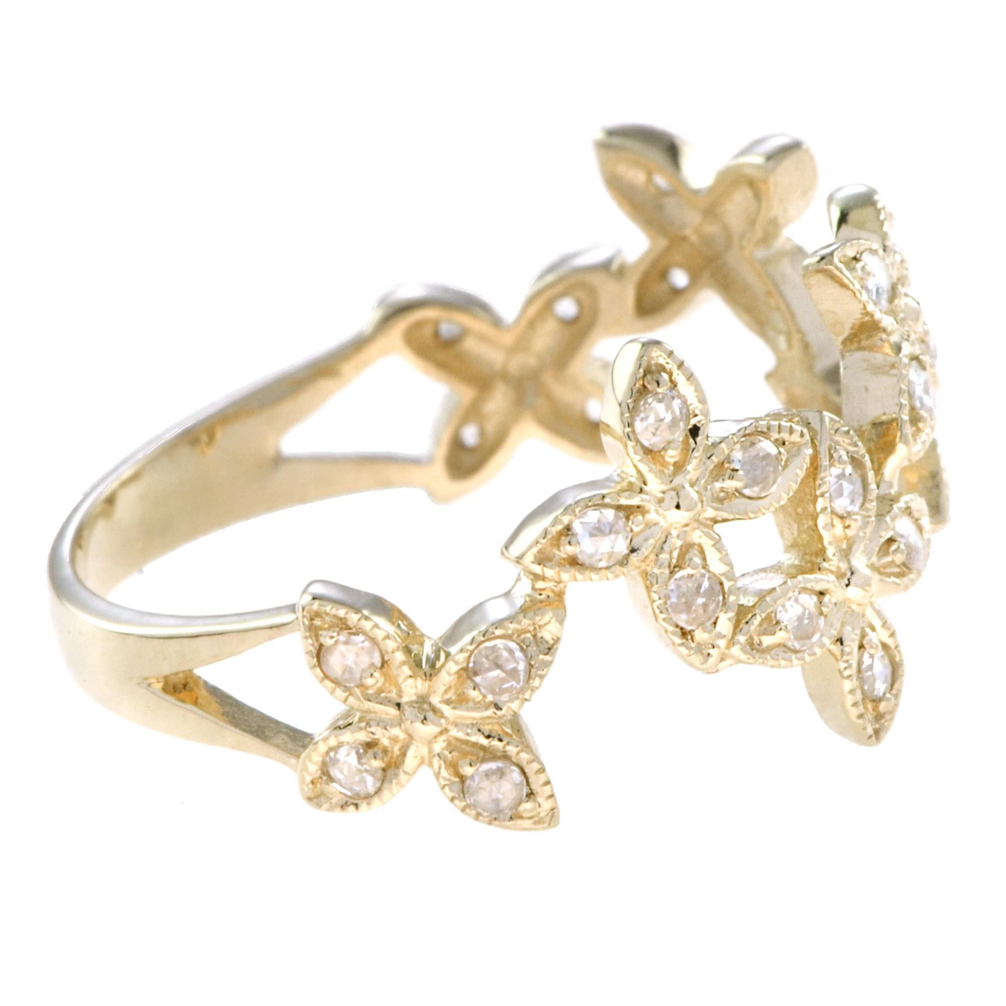 For Sale:  Vintage Style Diamond Half Eternity Flower Ring in 14K Yellow Gold 4
