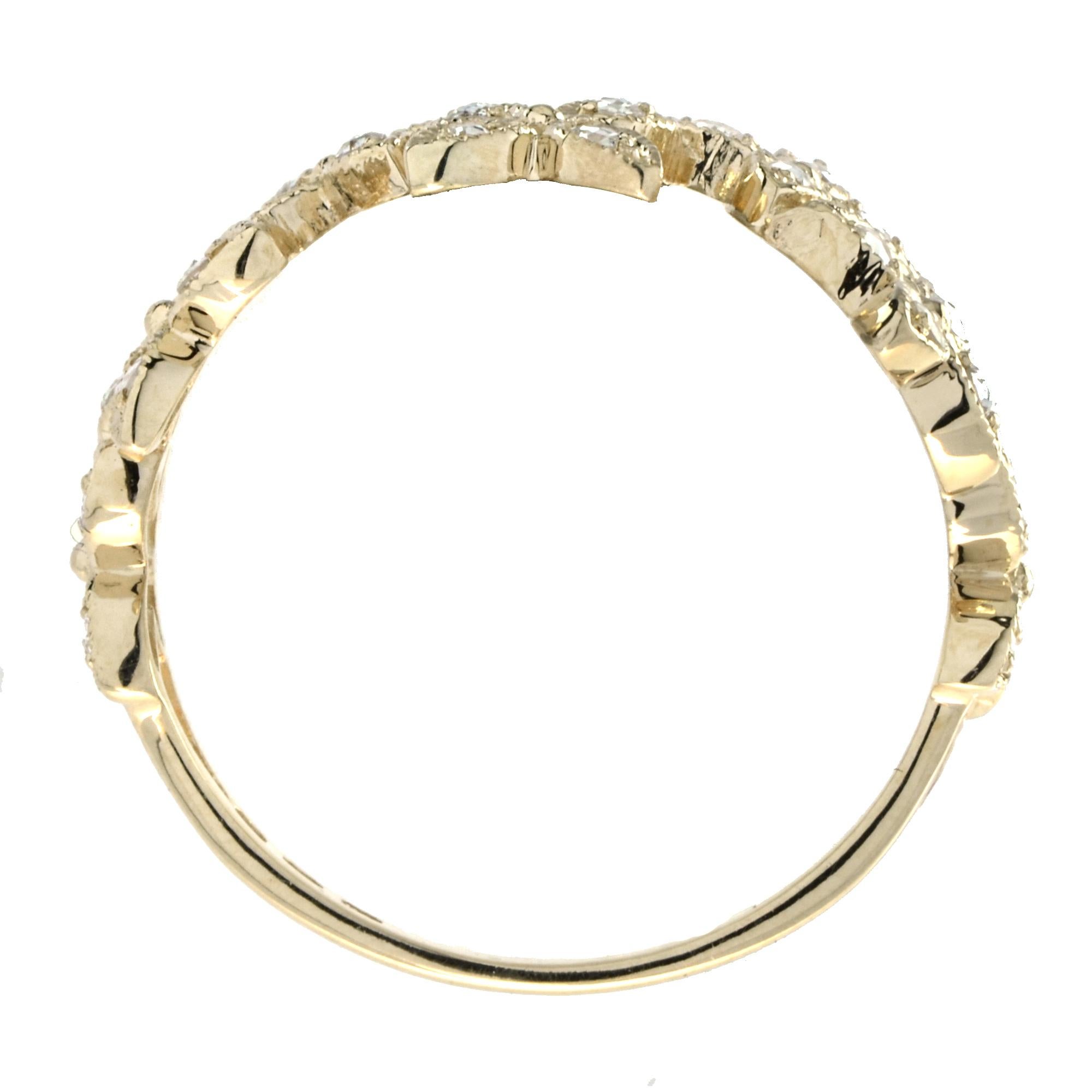 For Sale:  Vintage Style Diamond Half Eternity Flower Ring in 14K Yellow Gold 6
