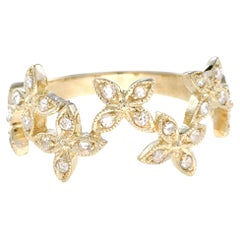 Vintage Style Diamond Half Eternity Flower Ring in 14K Yellow Gold