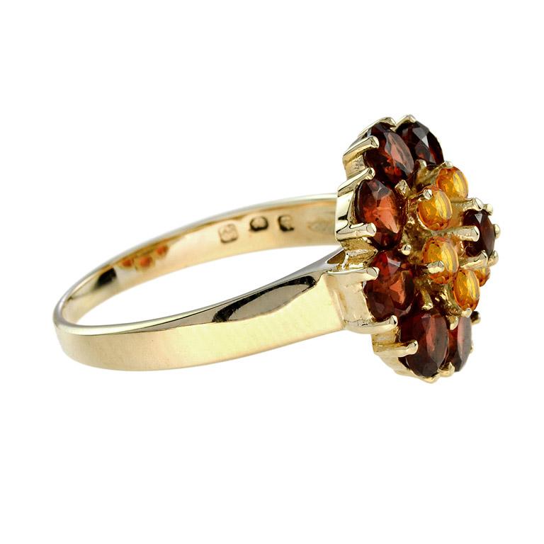 For Sale:  Vintage Style Natural Garnet and Citrine Flower Ring in 14K Yellow Gold 4