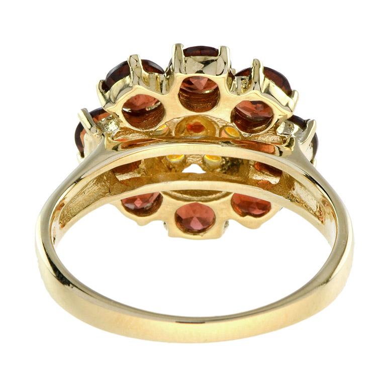 For Sale:  Vintage Style Natural Garnet and Citrine Flower Ring in 14K Yellow Gold 5