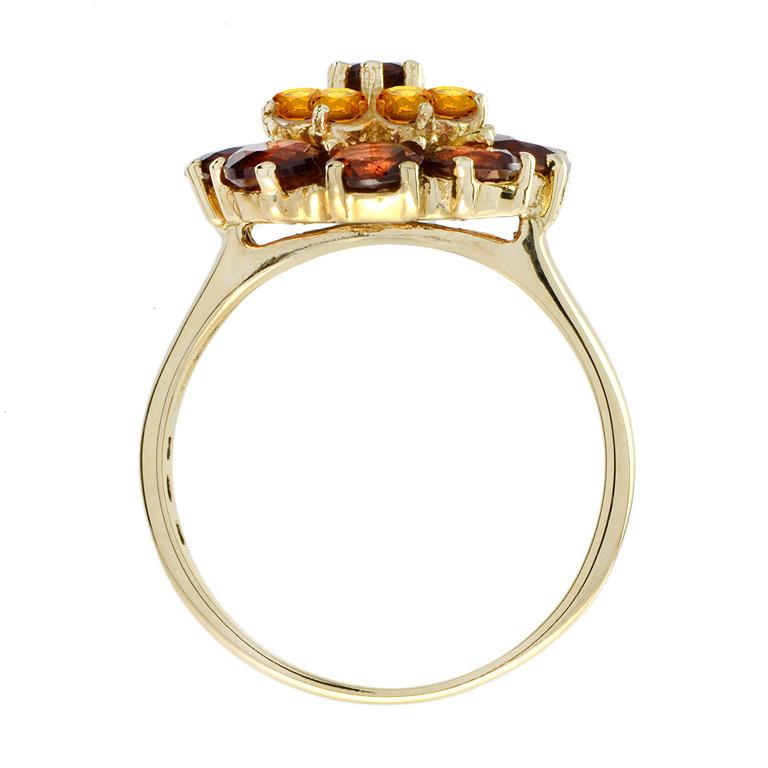 For Sale:  Vintage Style Natural Garnet and Citrine Flower Ring in 14K Yellow Gold 6