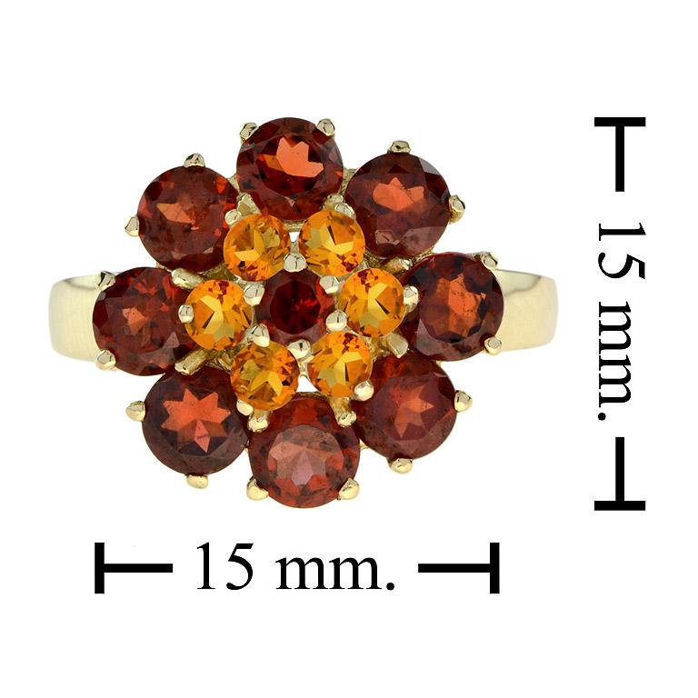 For Sale:  Vintage Style Natural Garnet and Citrine Flower Ring in 14K Yellow Gold 7