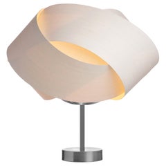 White Wood Table Lamp with Brushed Steel Stand
