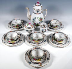 Fleurs Des Indes Coffee & Dessert Set For 6 Persons, Herend Hungary 20th Century