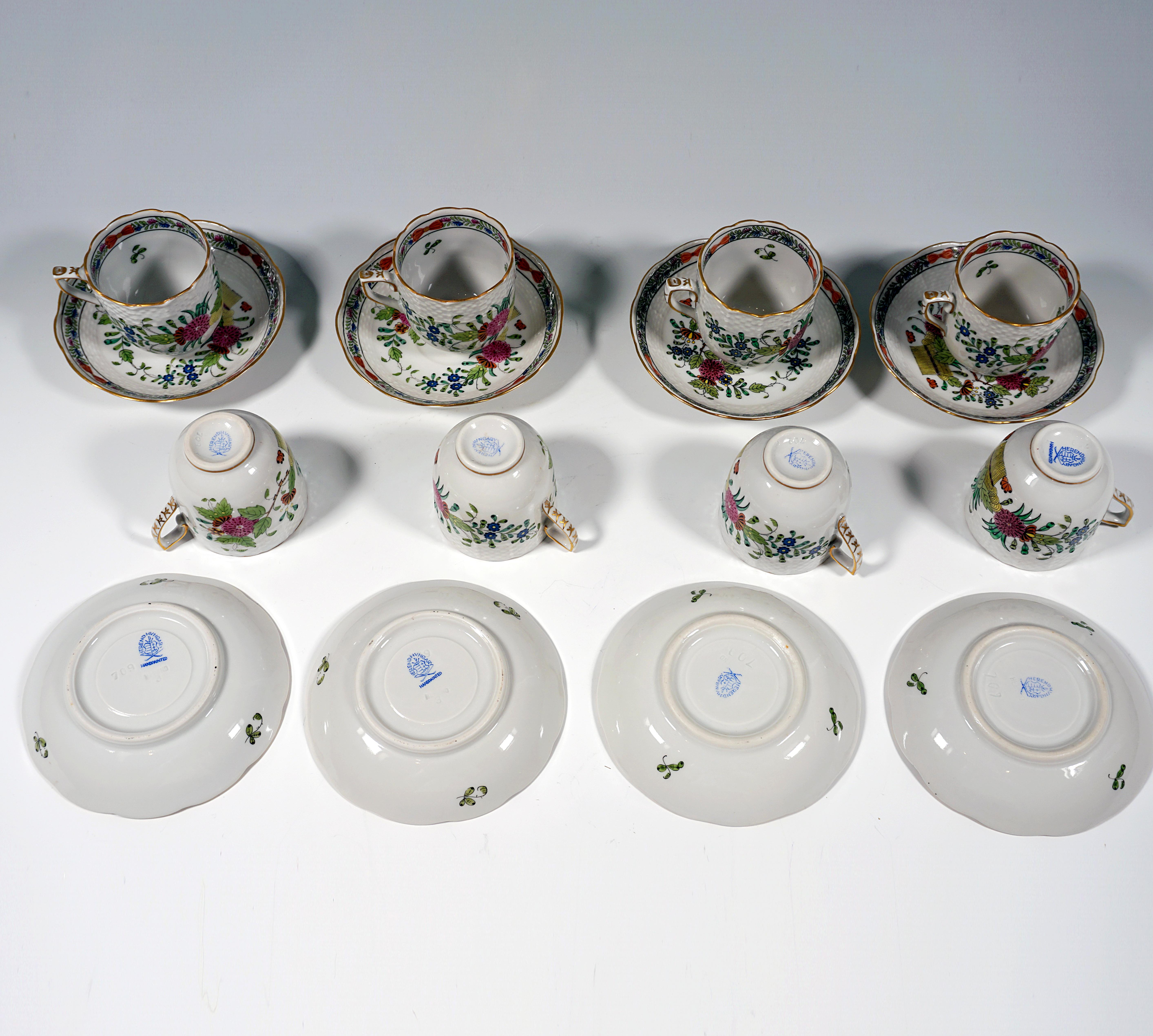 Painted Fleurs Des Indes Coffee Set For 8 Persons Herend Hungary 20th Century For Sale