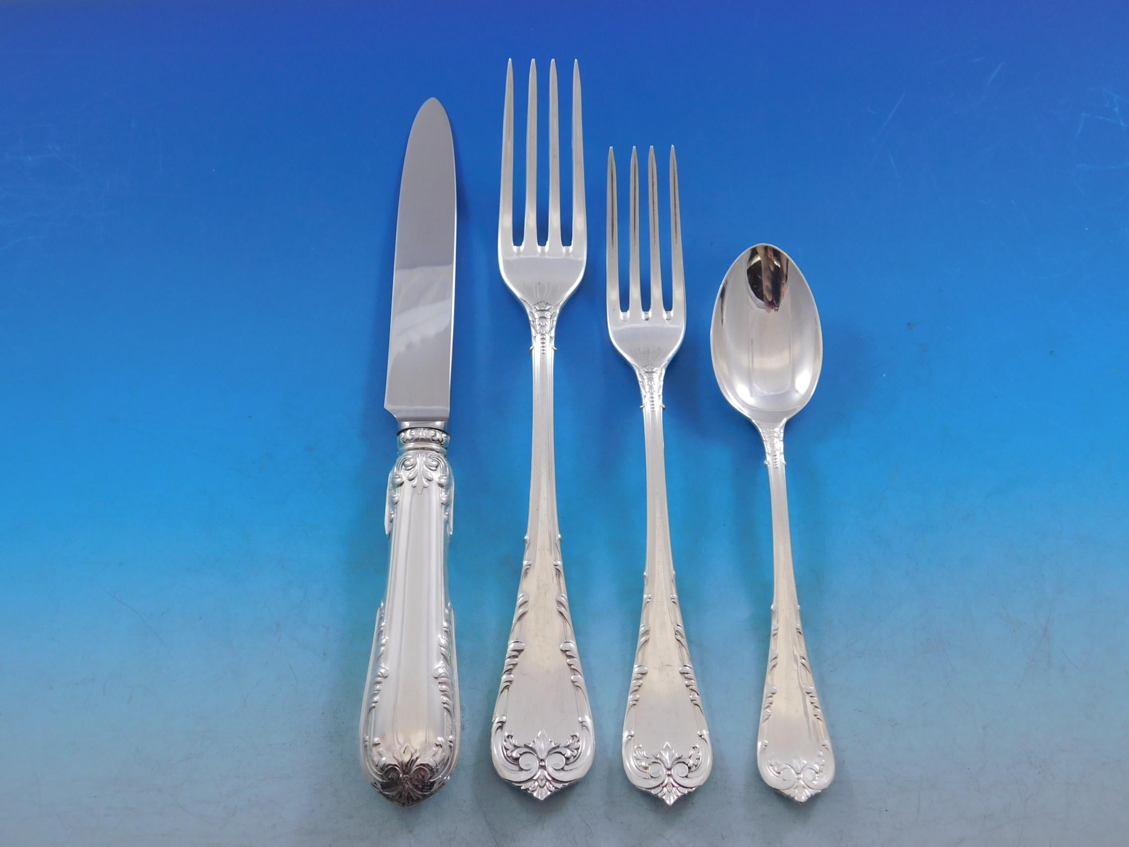 Fleury by Fortunoff Italy Sterling Silver Flatware Set Service Dinner 42 pieces In Excellent Condition For Sale In Big Bend, WI