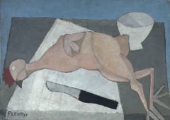 1930's French Modernist Signed Oil Nature Morte Chicken on Kitchen Table